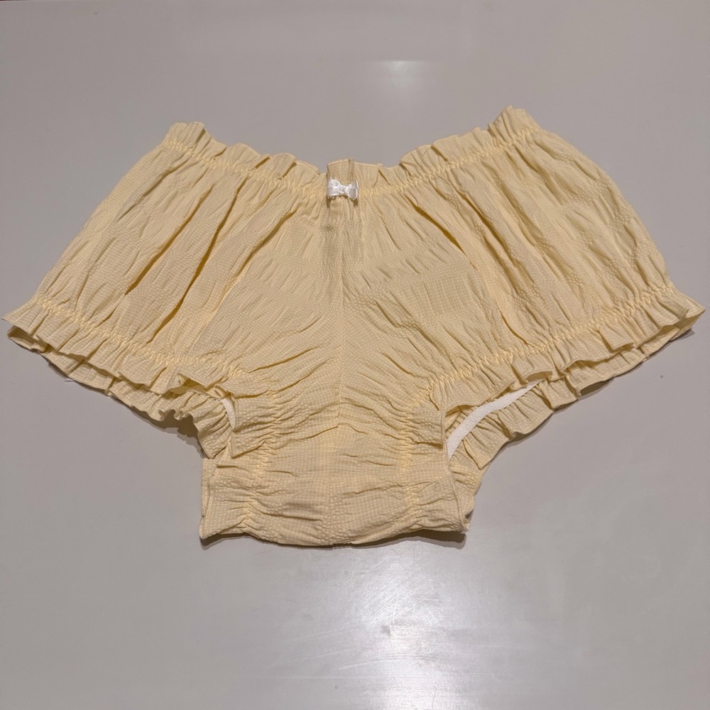 NWOT For Love and Lemons Puckered Yellow Gingham Bloomer Short - Size L